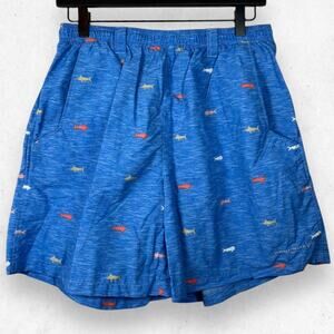 Columbia‎ PFG Mens M Not-Lined Pull On Swim Shorts, Trunks. Blue, Marlin Print